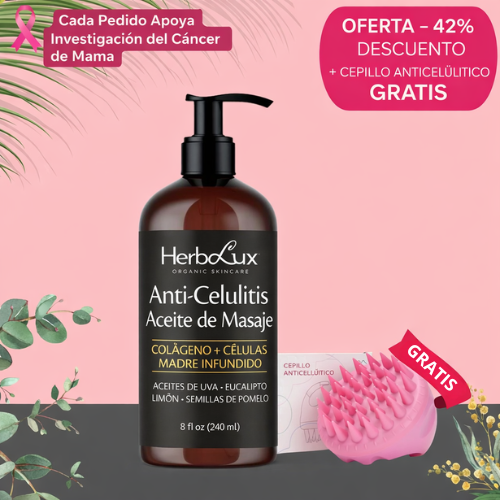 Aceite de masaje anticelulitis infundido con colágeno y células madre. Todos los aceites esenciales naturales. Tratamiento que reafirma los tonos, regenera y humecta los tejidos grasos no deseados - Bote de vidrio