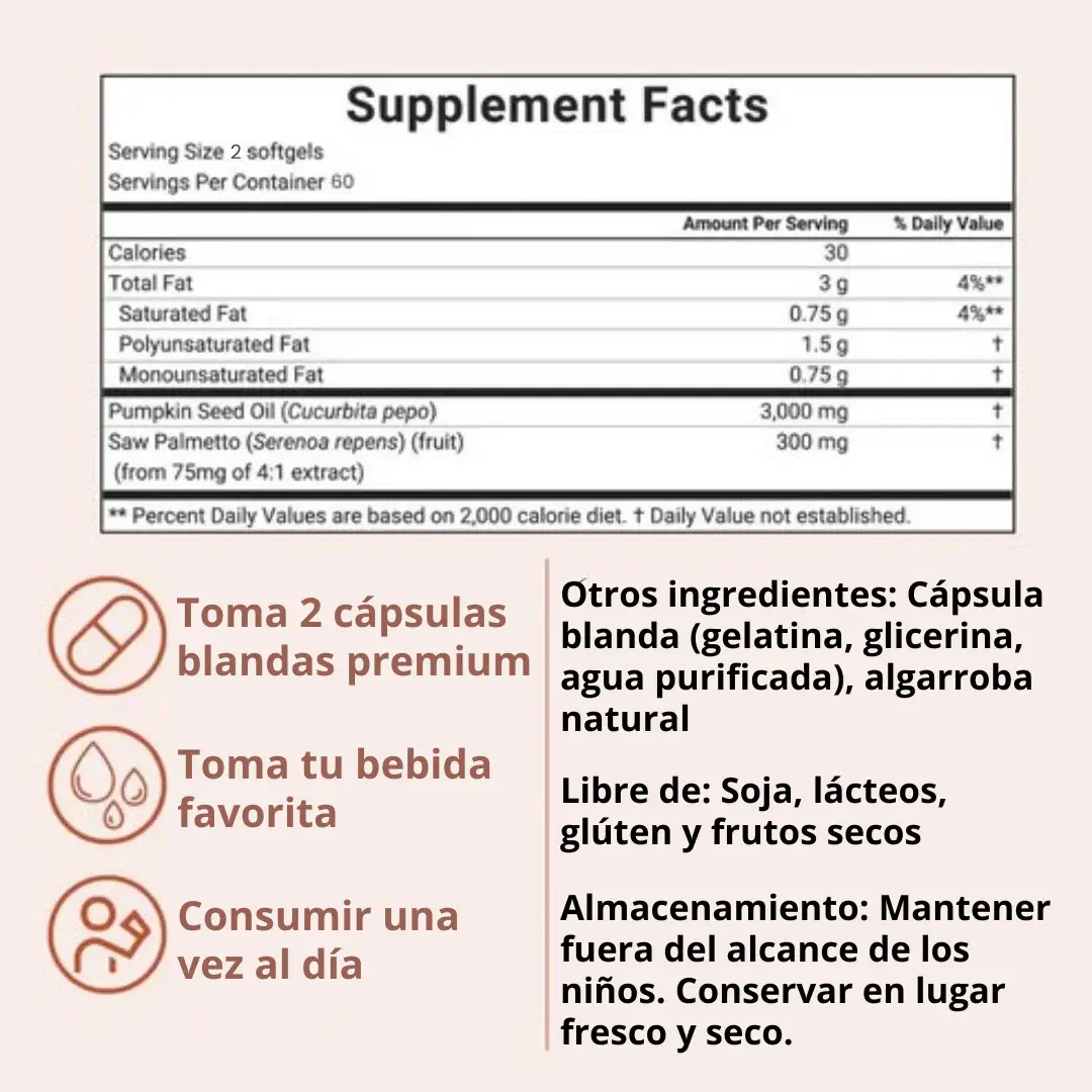 Aceite de Semilla de Calabaza 3000 mg – Cabello Fuerte y Piel Radiante HerbaLux